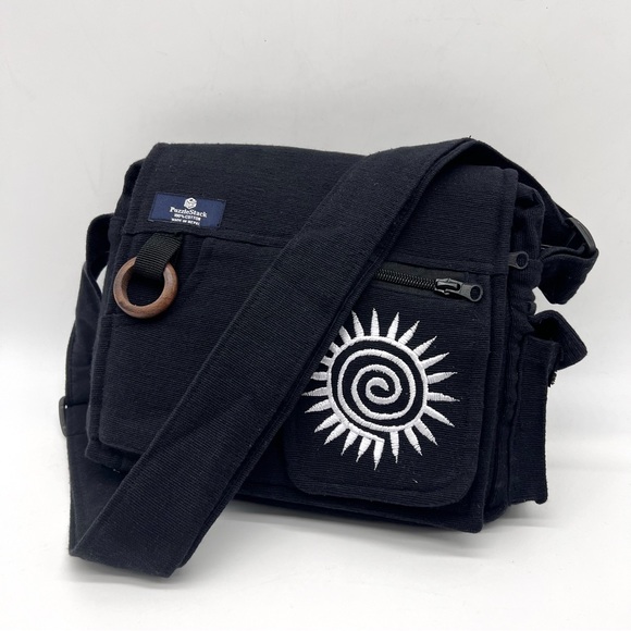 Lukla Black Messenger Bag with Swirl Embroidery - Picture 6 of 12